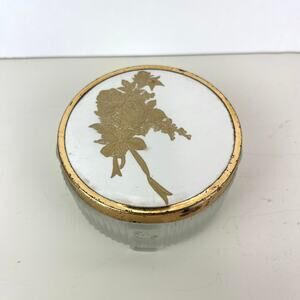 Vintage Ribbed Satin Glass Powder Vanity Jar Trinket Box